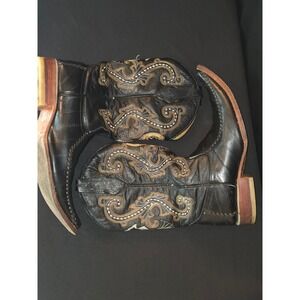 Donaldo Mens Black Leather Cowboy‎ Boots Square Toe Western Embroidered Details